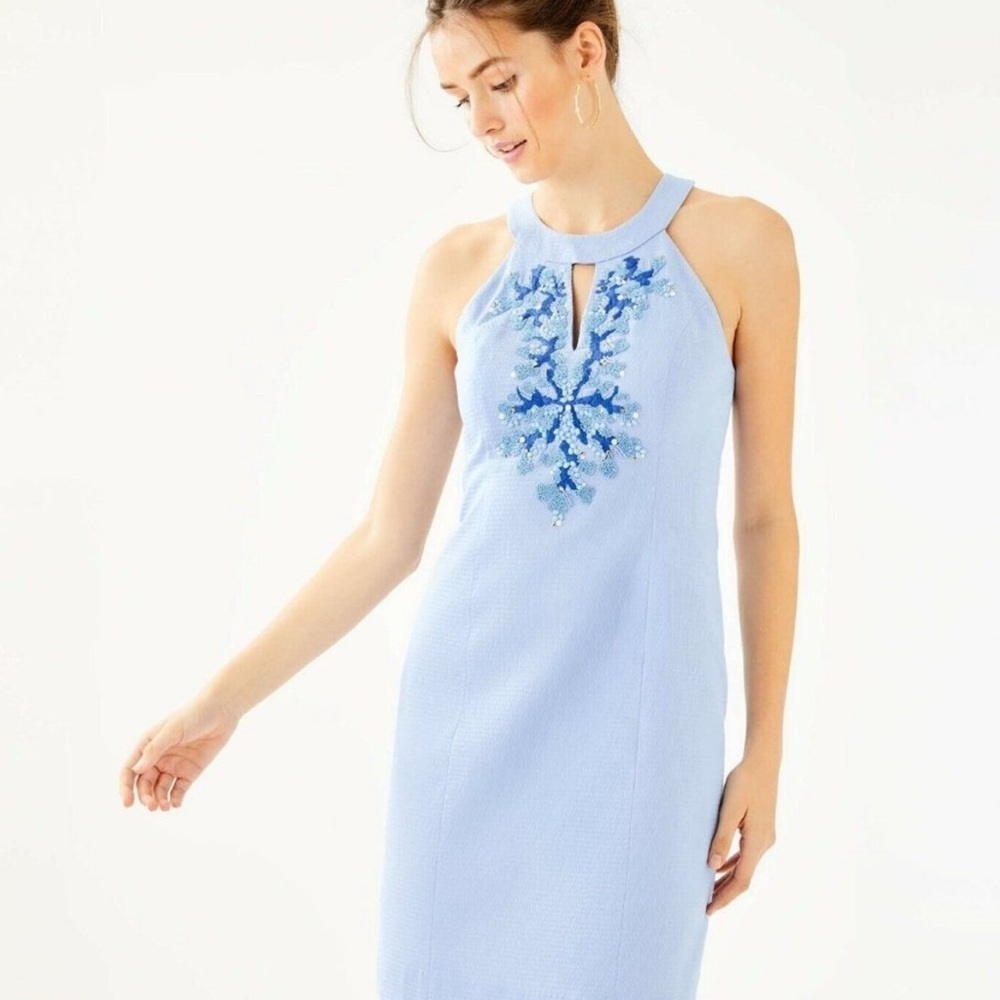 Lilly Pulitzer Jena Stretch Shift Dress Beaded Blue Peri Tint Periwinkle Size 2